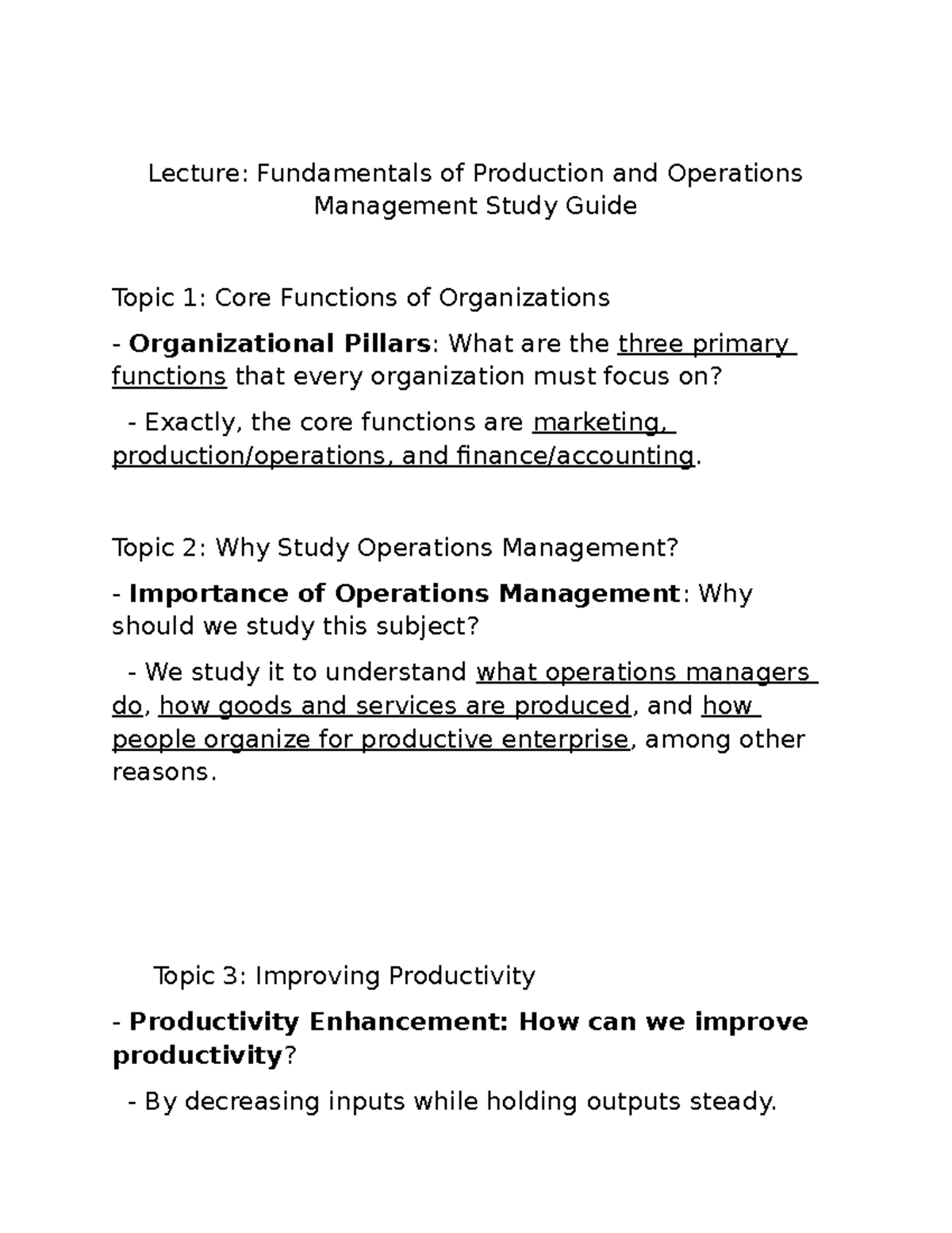 Mgt 455 Exam 1 Lecture Material Lecture Fundamentals Of Production Mgt 455 Exam 1 Lecture Material Lecture Fundamentals Of Production