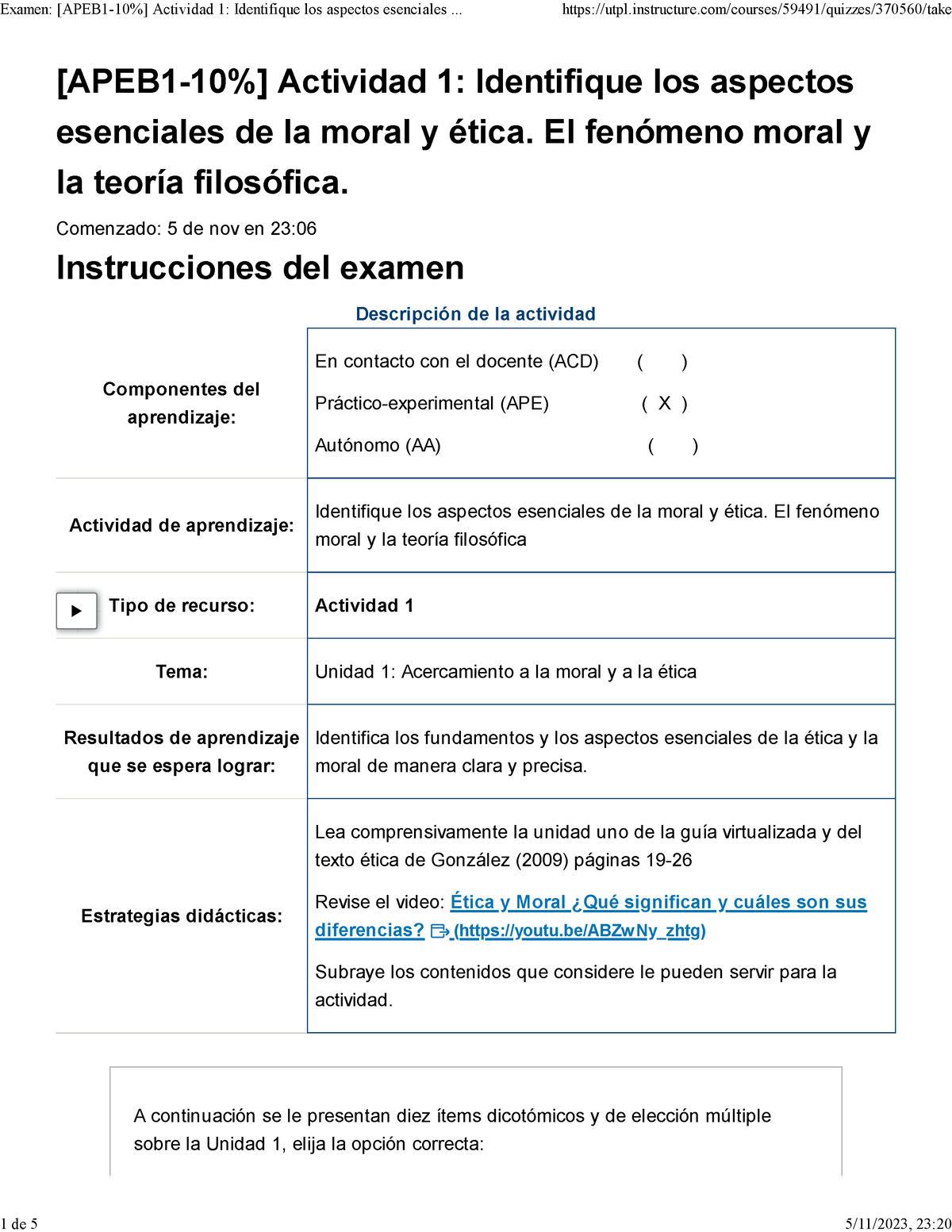 Examen [APEB 1-10 ] Actividad 1 Identifique Los Aspectos Esenciales De ...