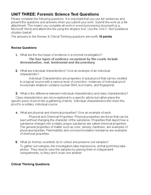 Forensic 1 unit 3 lab - Lab notes - UNIT THREE: Forensic Science Lab ...