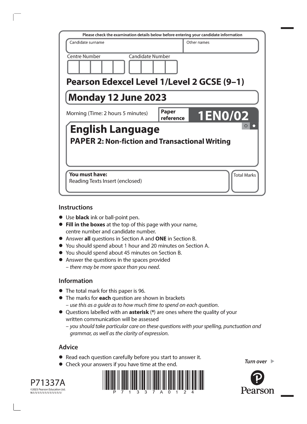 Paper 2 2023 - P71337A0124 Turn over P71337A©2023 Pearson Education Ltd ...