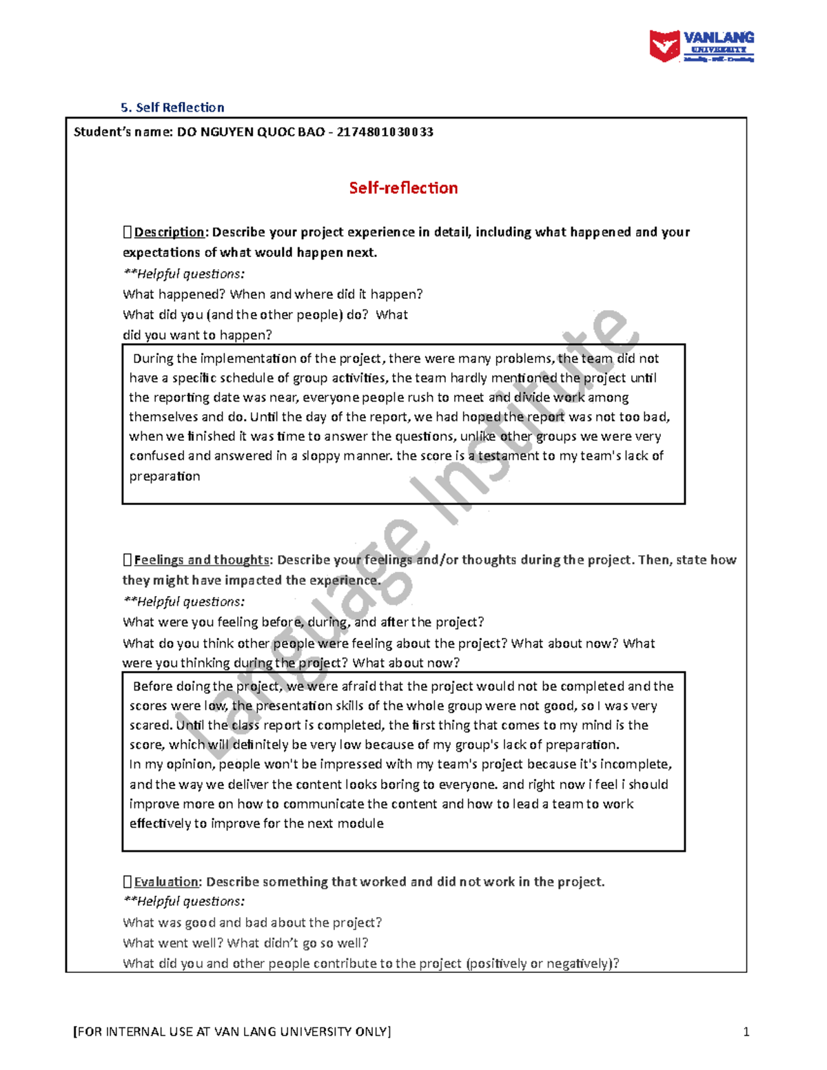 [ Official] Project Manual- Shark Tank - Self Reflection Student’s name ...