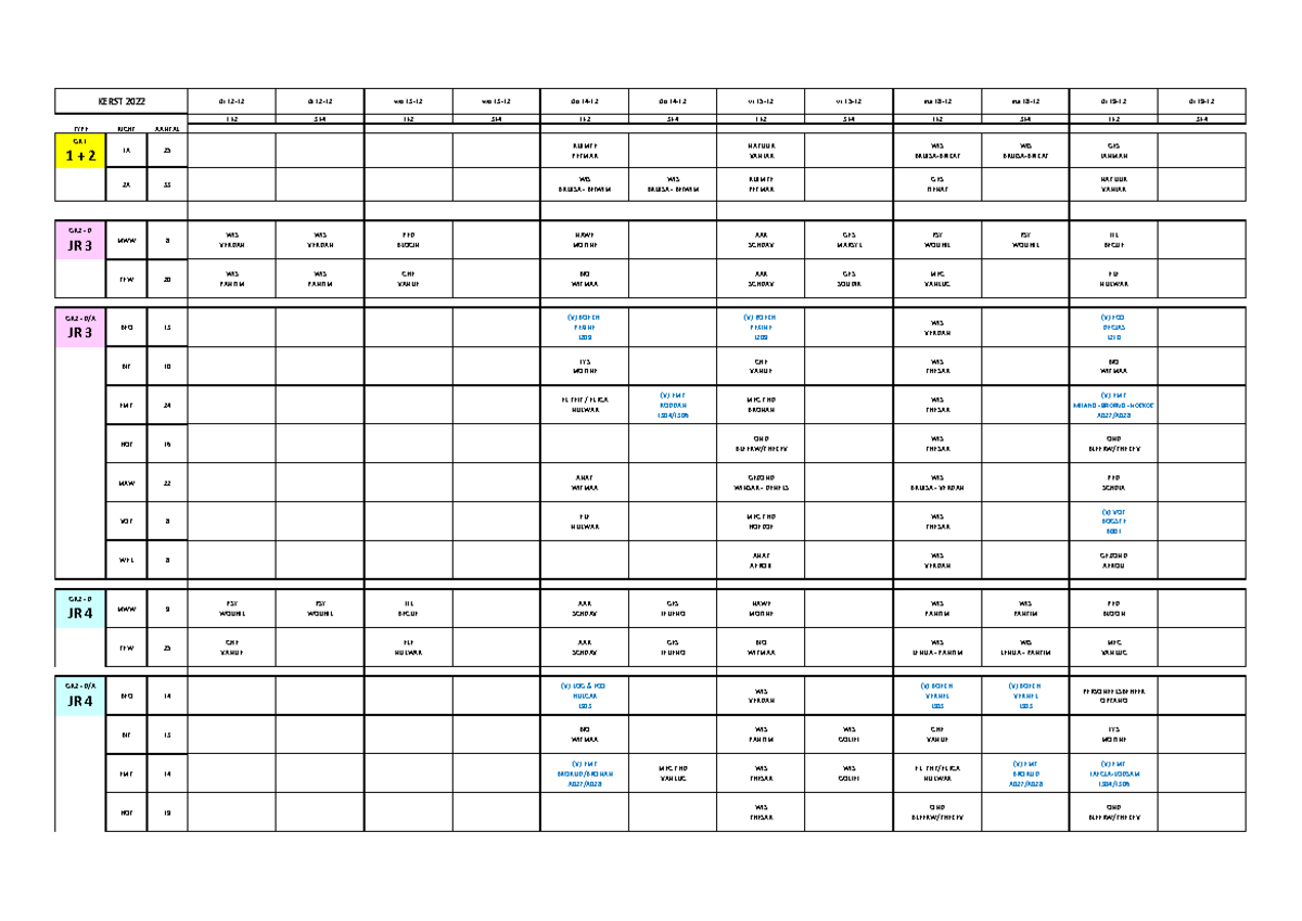 Examens Kerst 2023 3 Uwuwjwjw Di 12 12 Di 12 12 Wo 13 12 Wo 13 12