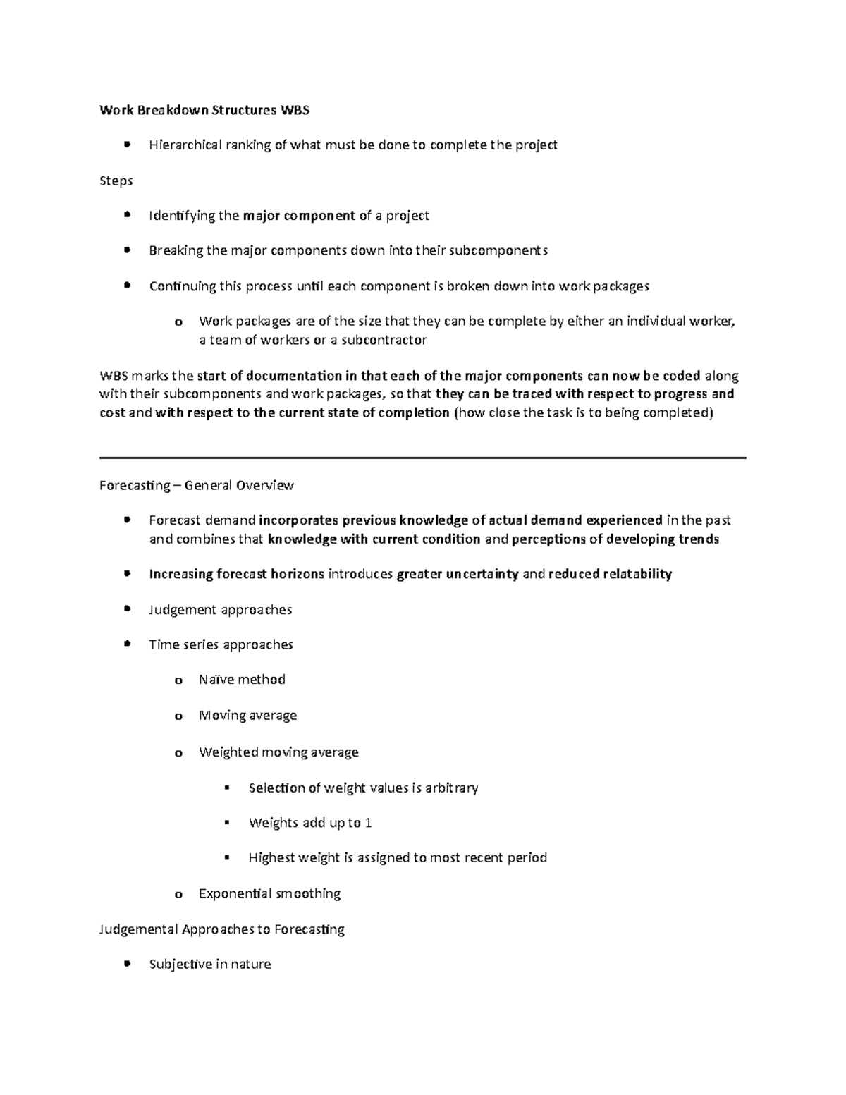 Final Exam Notes - Work Breakdown Structures WBS Hierarchical ranking ...