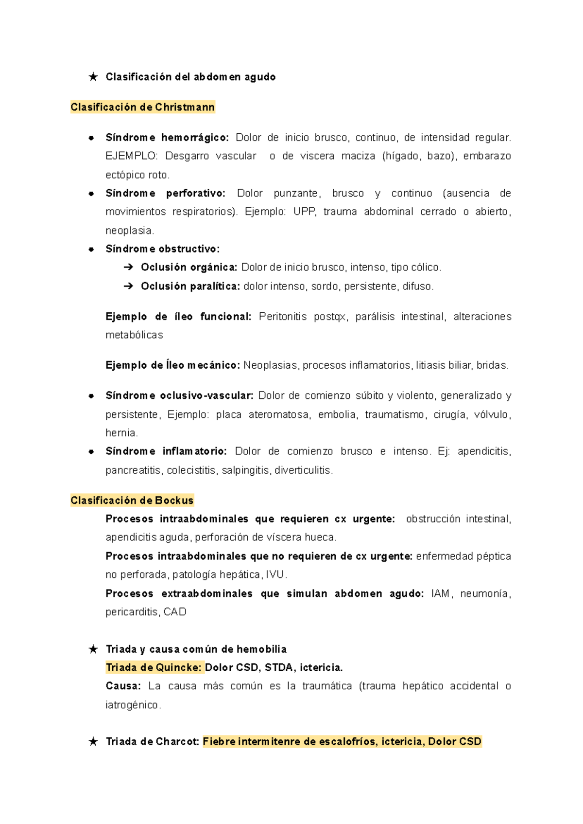 PREGUNTAS DE CIRUGIA - ★ Clasificación del abdomen agudo Clasificación ...