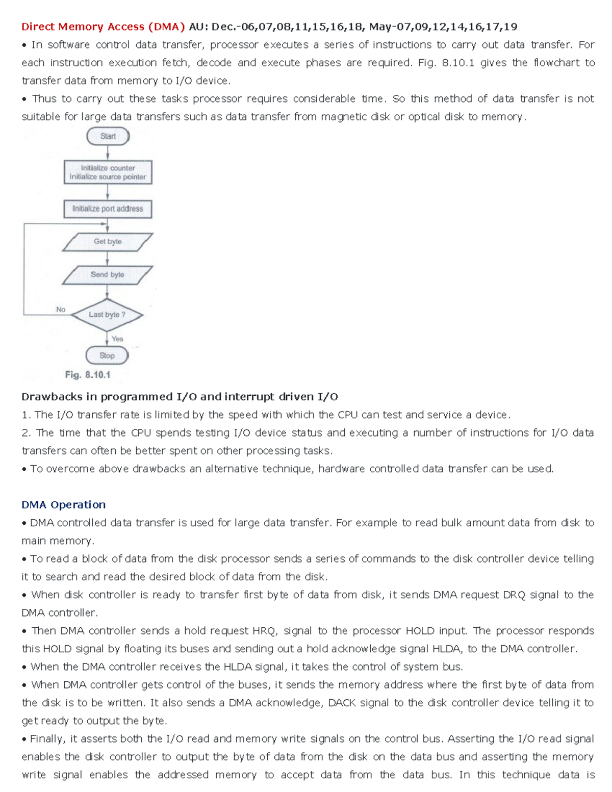 Direct Memory Access - DMA - Direct Memory Access (DMA) AU: Dec.-06,07 ...