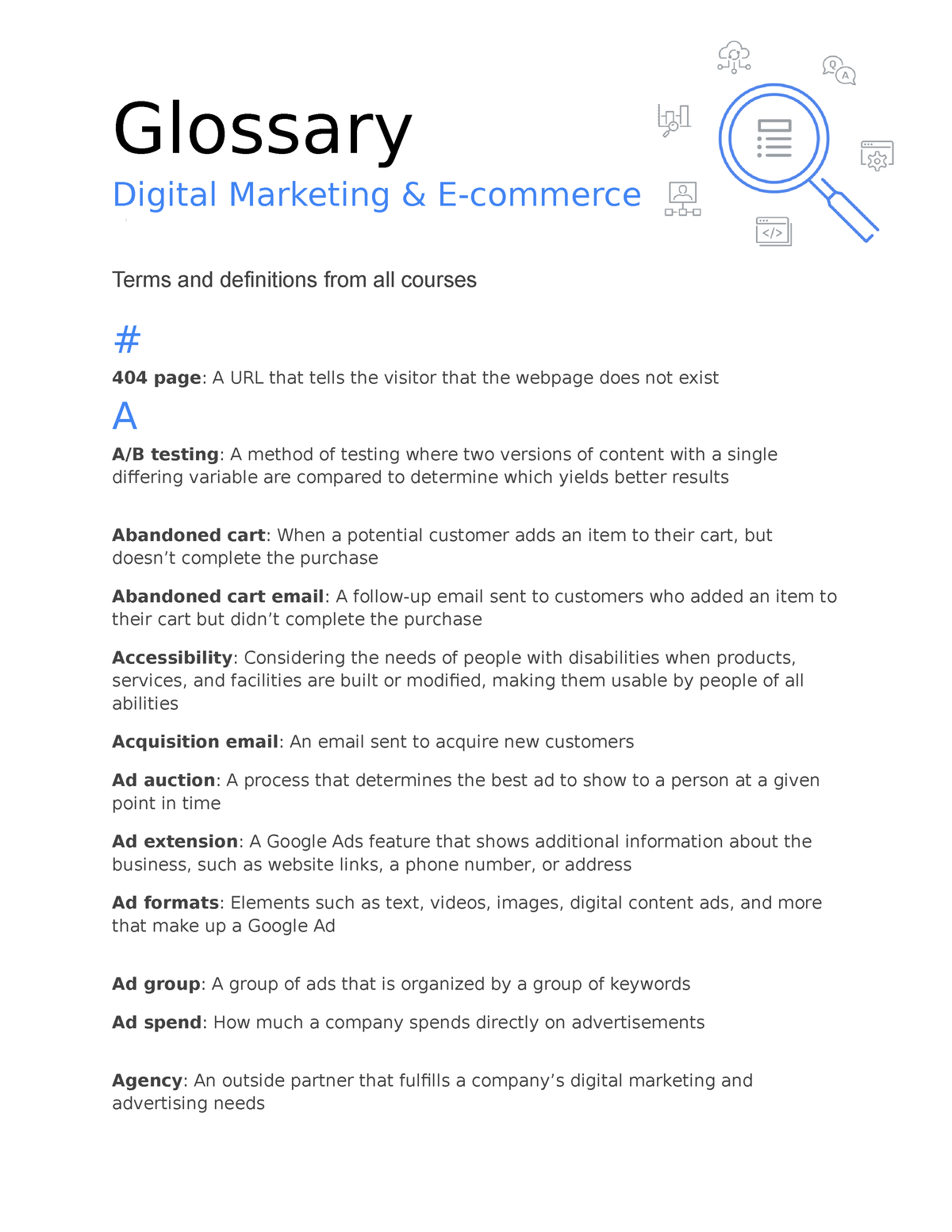 Digital Marketing E Commerce Glossary - Glossary Digital Marketing & E ...