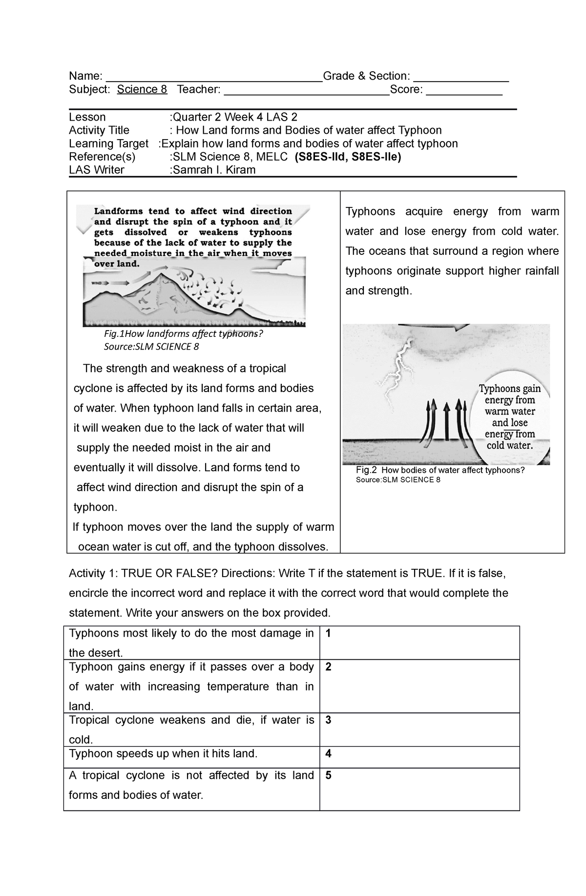 Science 8 Q2 Week4 LAS2 - Name: __________________________________Grade ...