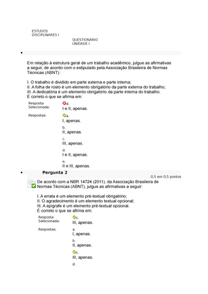 Estudos Disciplinares X Avaliação II - Curso ESTUDOS DISCIPLINARES X ...