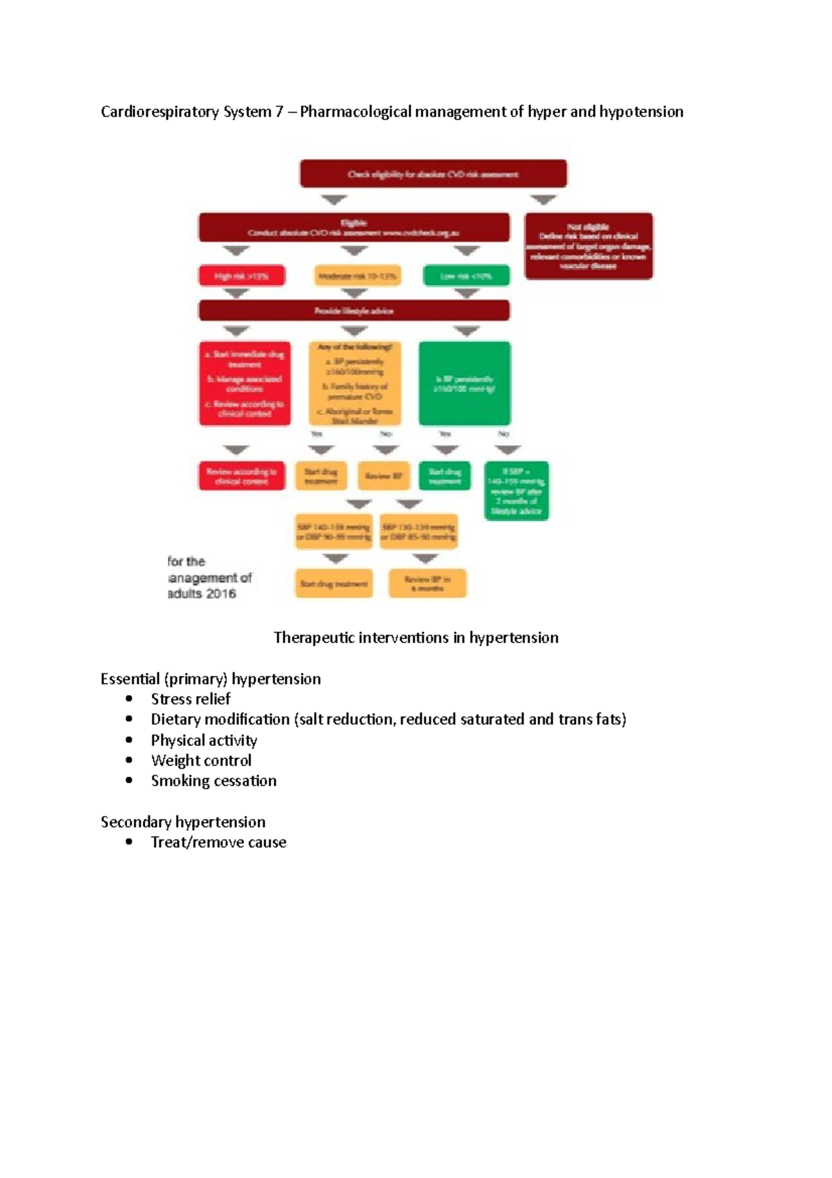Cardiorespiratory system 7 pharmacological management of hyper and