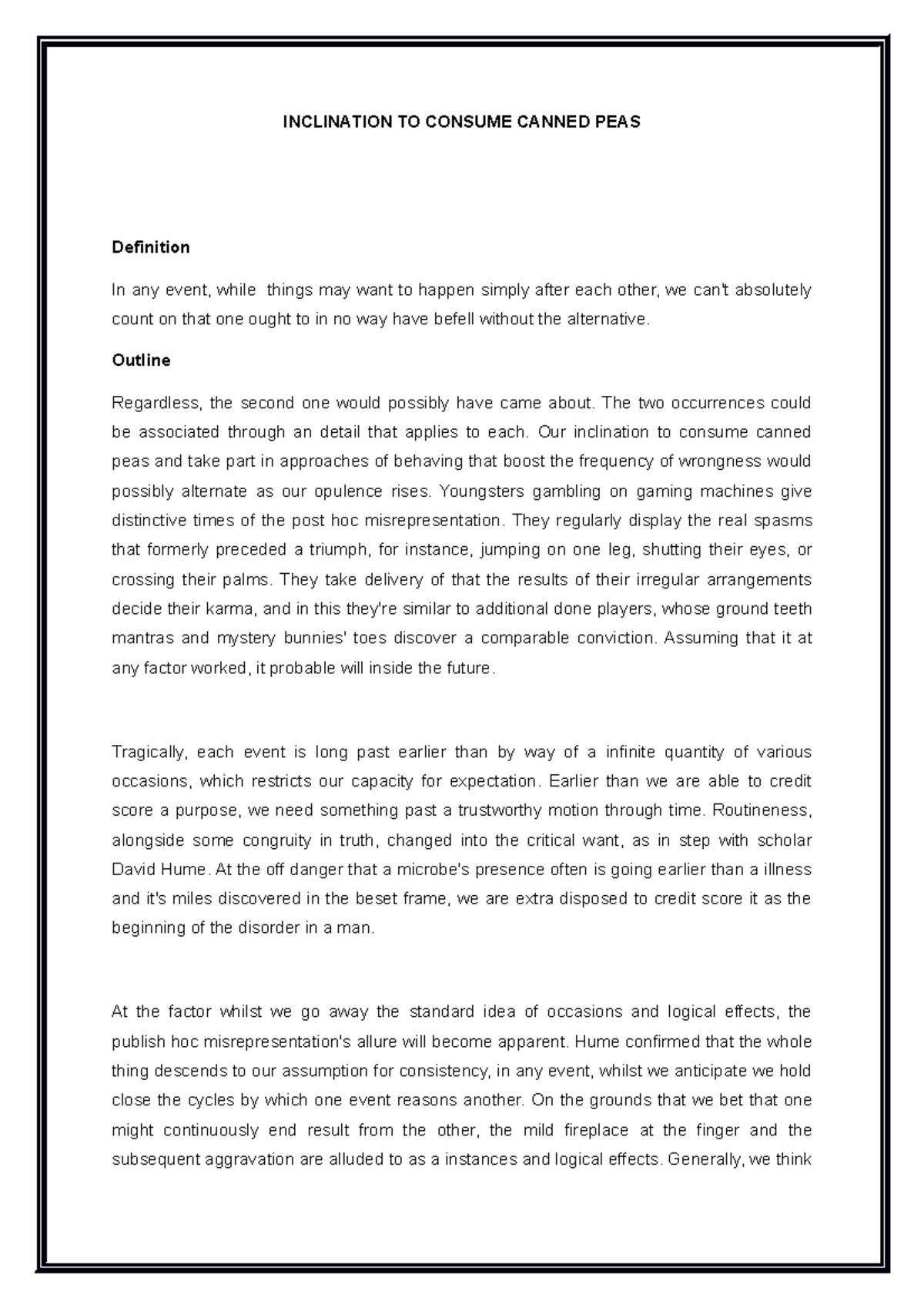 Inclination TO Consume Canned PEAS INCLINATION TO CONSUME CANNED PEAS