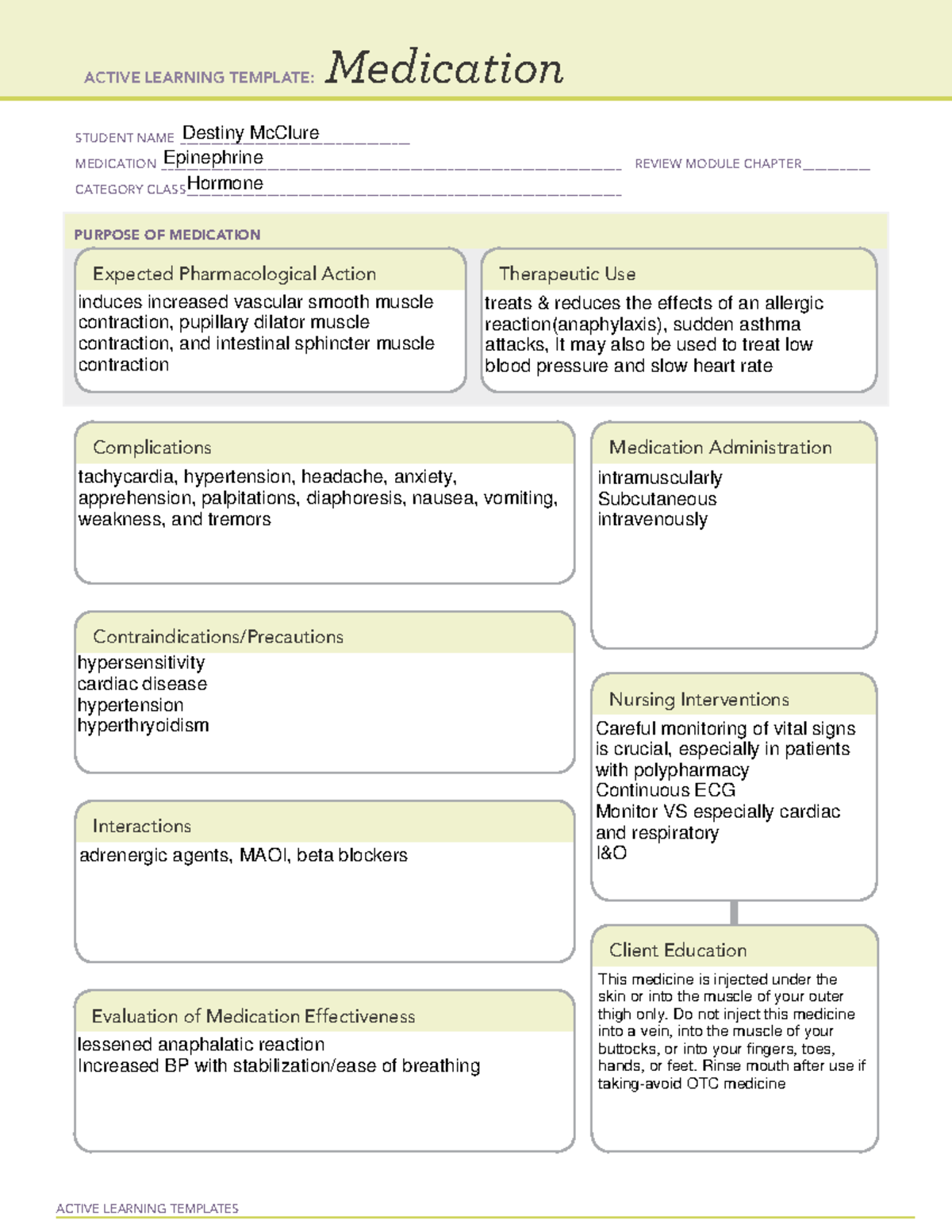 ACTIVE LEARNING TEMPLATE Epinephrine - ACTIVE LEARNING TEMPLATES ...