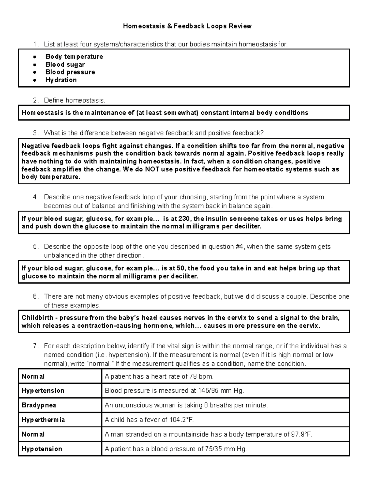 Homeostasis feedback loops review - Homeostasis & Feedback Loops Review ...