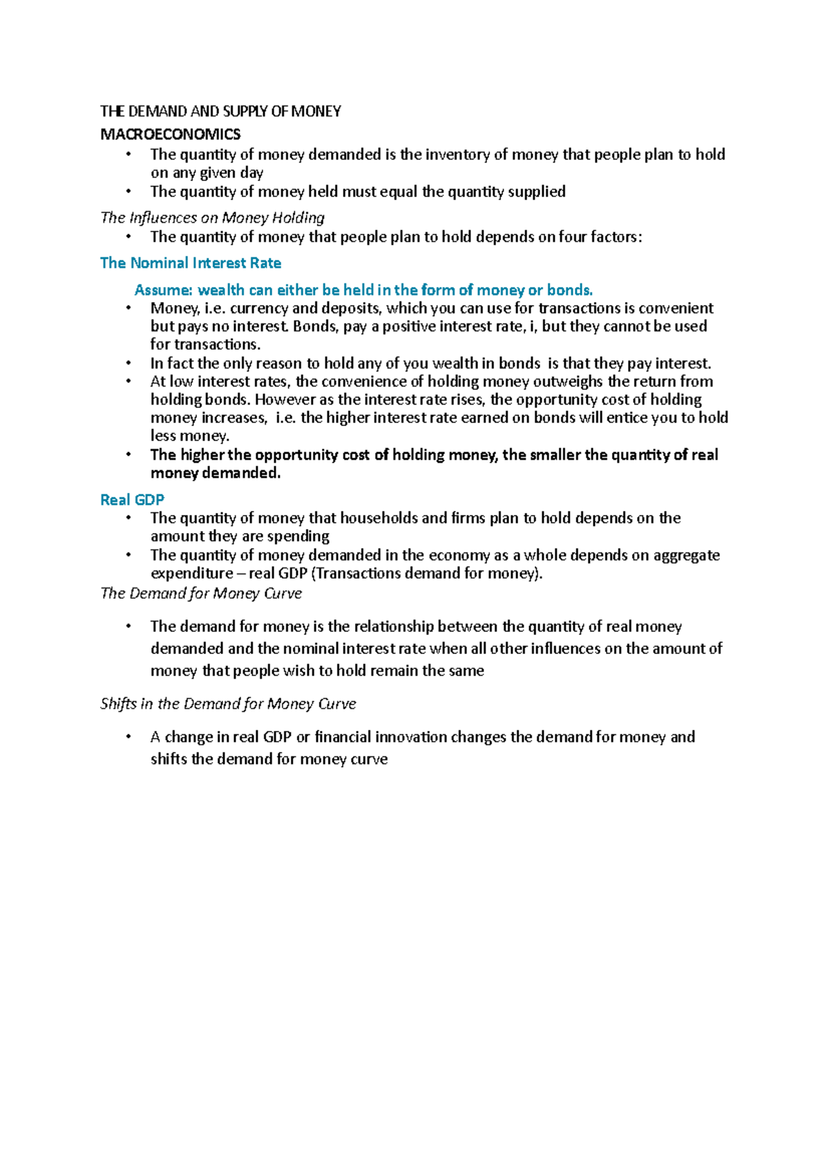 The demand and supply of money - THE DEMAND AND SUPPLY OF MONEY ...