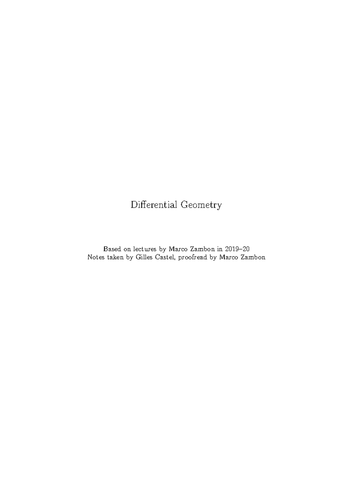 Differential geometry lecture notes Differential Geometry Based on