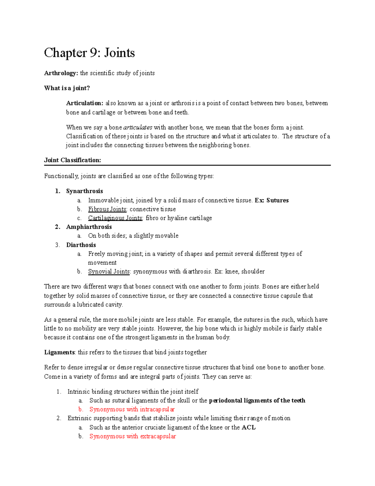 Anatomy Test 3 - Review For Exam 3 KIN 2500. - Chapter 9: Joints ...