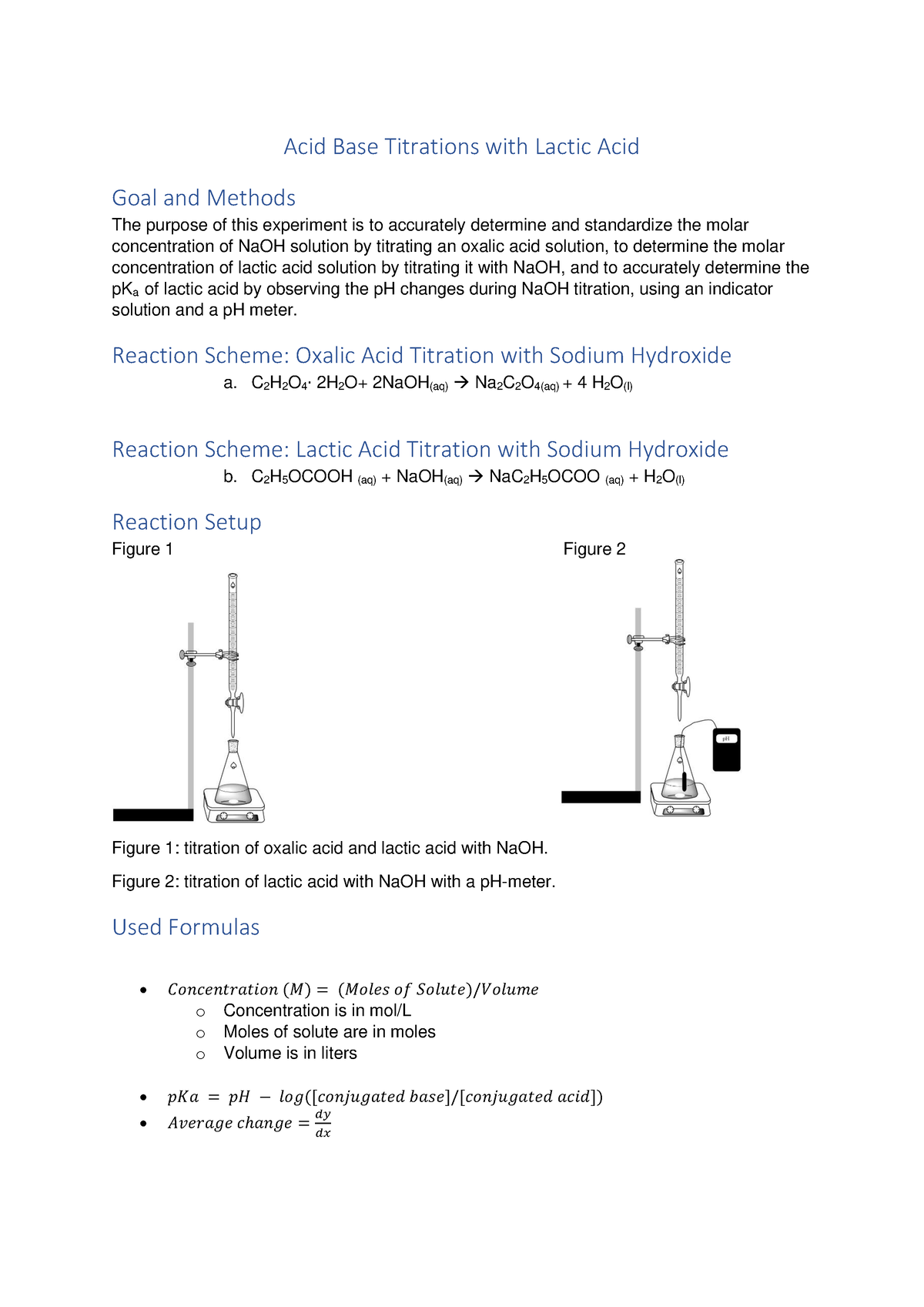 Acid Base Lab - Lactic Acid Titration Lab Report - Acid Base Titrations ...