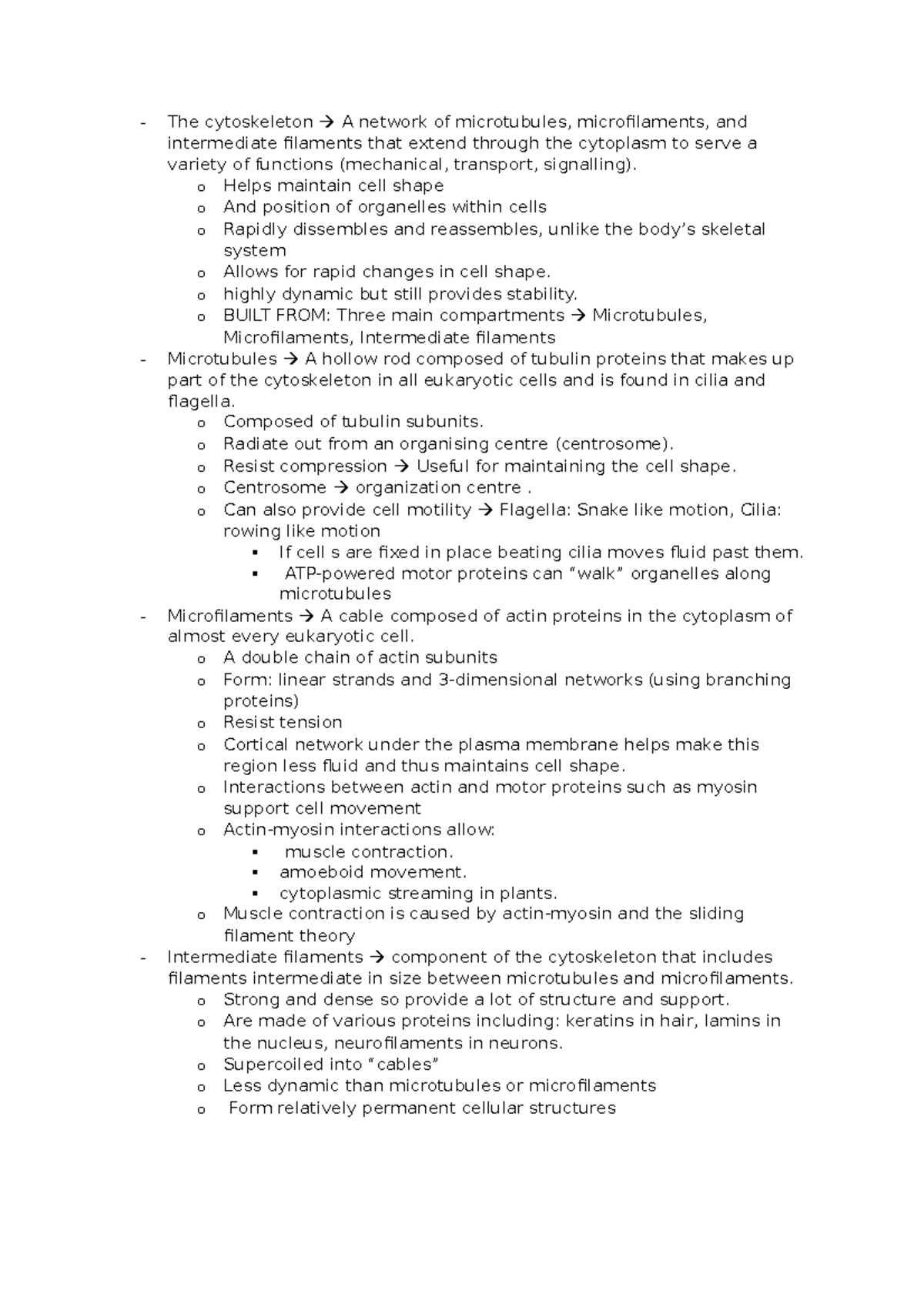 The cytoskeleton, microtubles and microfilaments notes from dircect ...