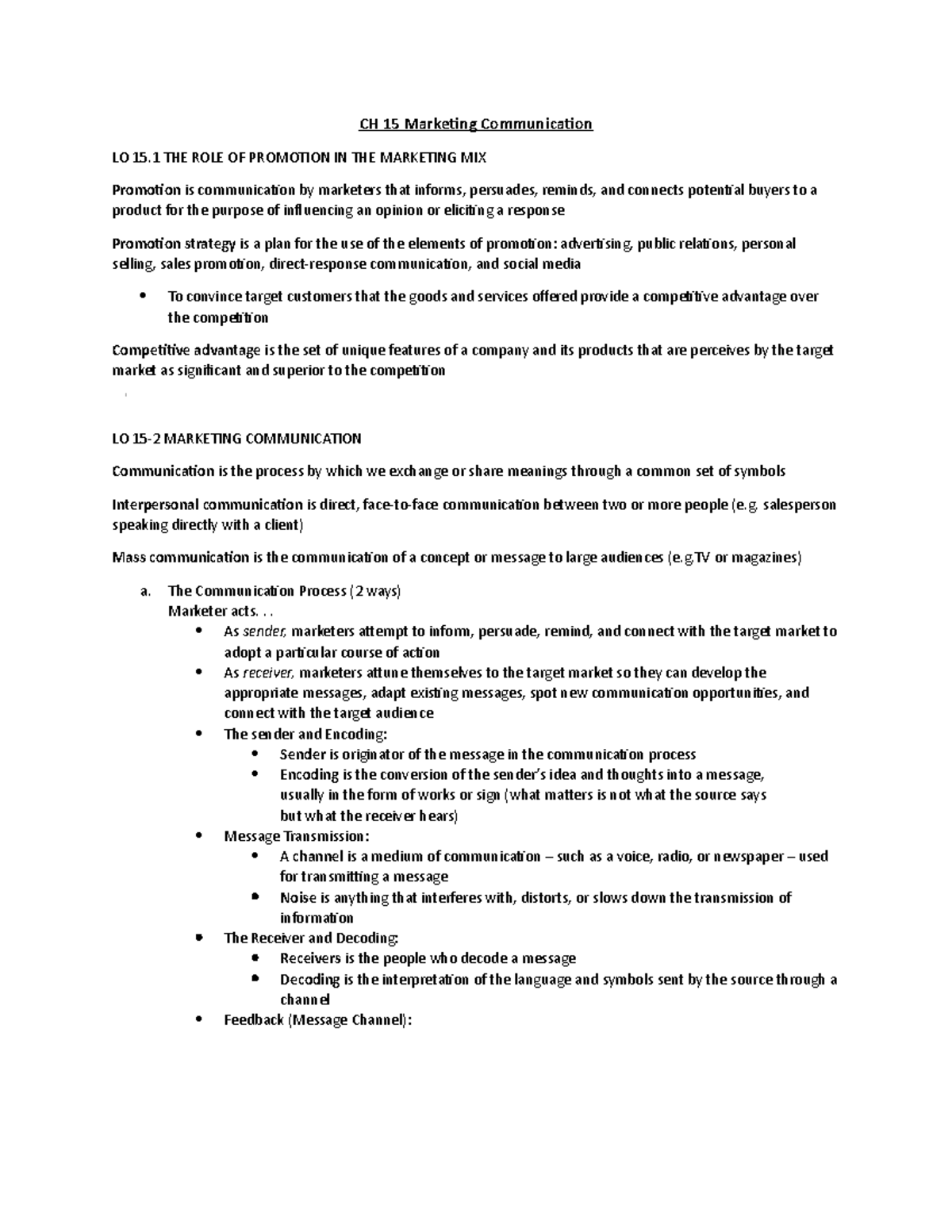 CH 15 Marketing Communication - CH 15 Marketing Communication LO 15 THE ...