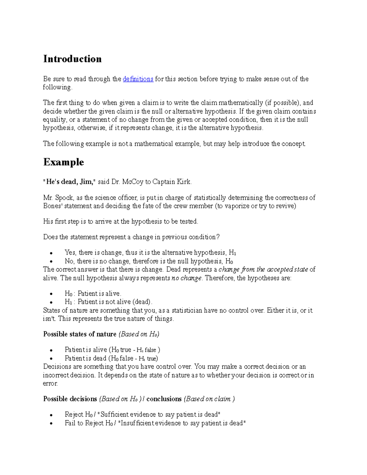Stats 9 - hypothesis testing class notes - Introduction Be sure to read ...