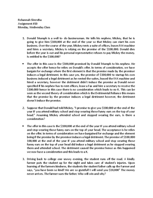 Law assigment 1 - These are assignments/ hw that professor gave which ...