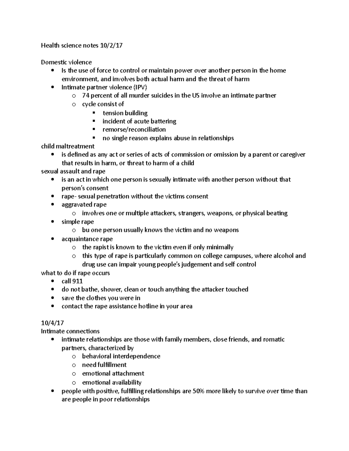 Health science notes 10:2:17 - Health science notes 10/2/ Domestic ...