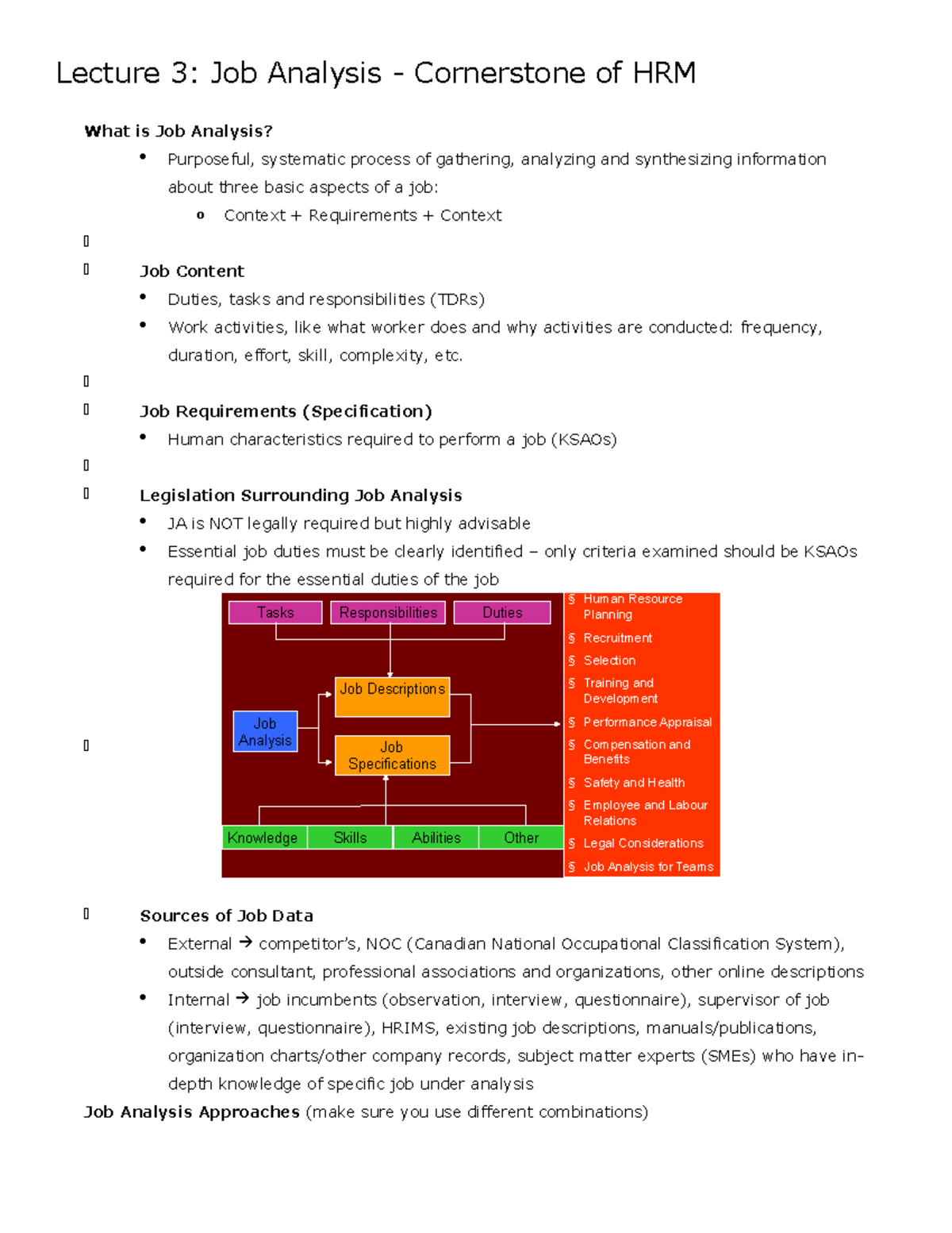 Week 3 Lecture notes 3 Lecture 3 Job Analysis Cornerstone of HRM What is Job Analysis