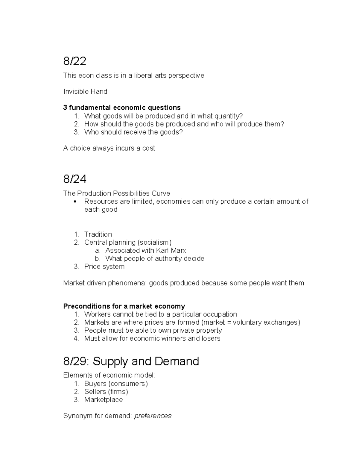 Micro Notes 1 - Weeks 1-3 - 8/ This econ class is in a liberal arts ...