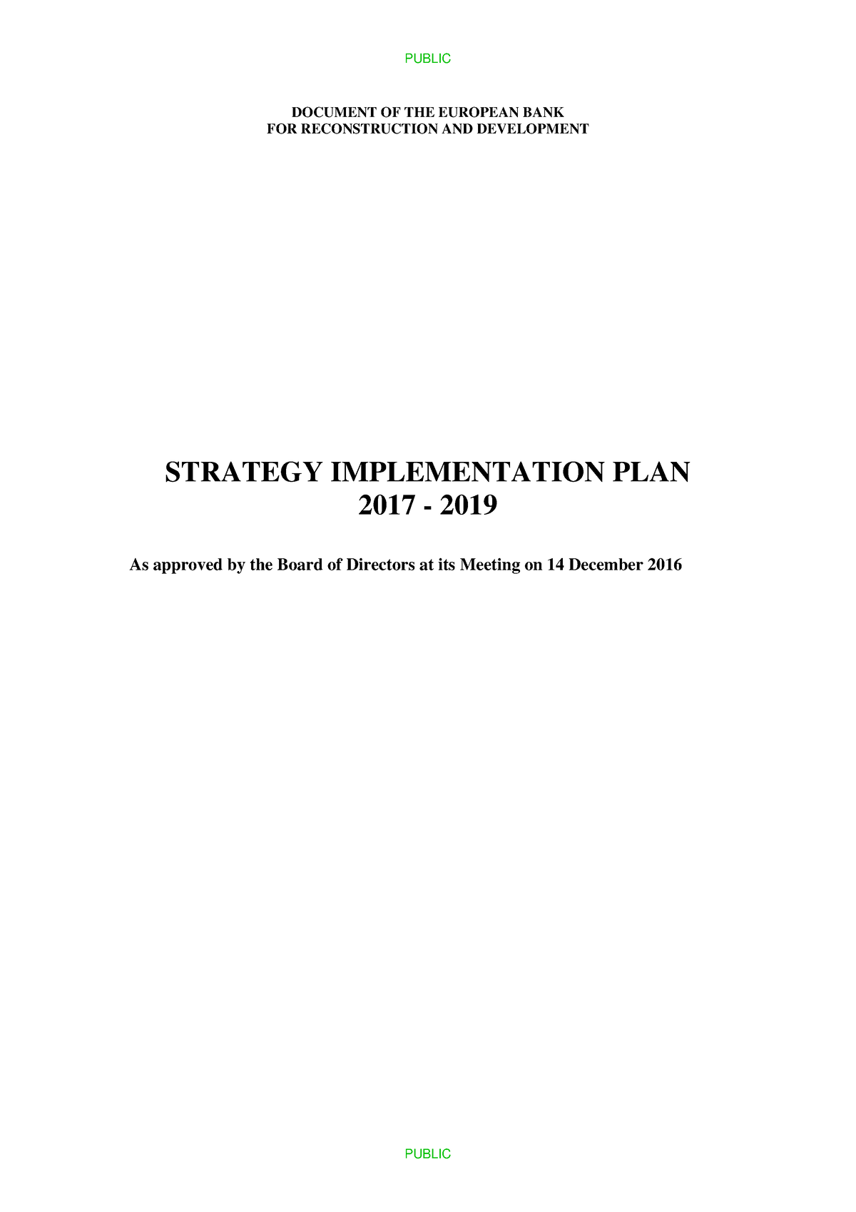 Strategy Implementation Plan 2017-2019 - DOCUMENT OF THE EUROPEAN BANK ...