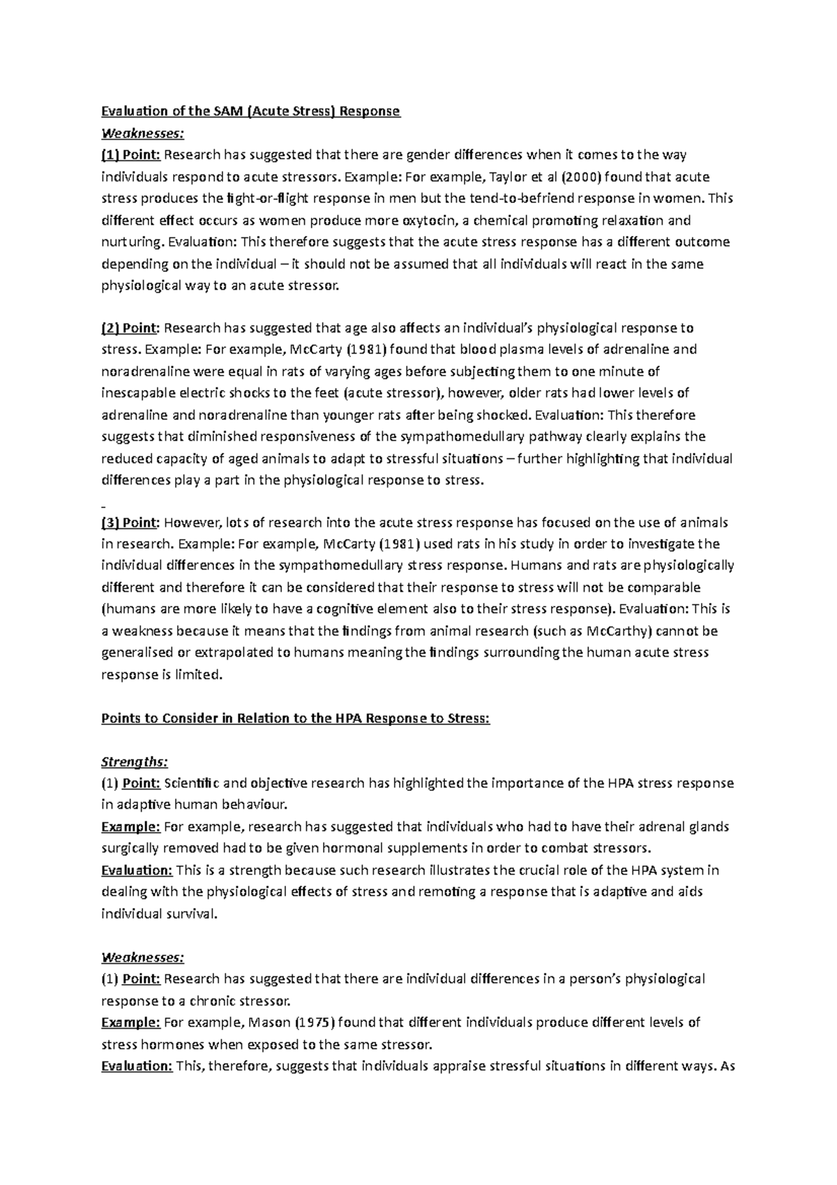 Strengths And Weaknesses - Evaluation Of The Sam (acute Stress 