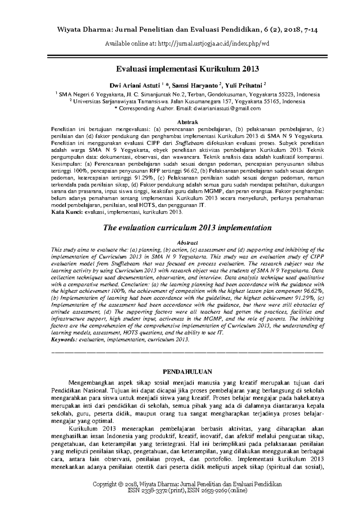 28. Evaluasi Implementasi Kurikulum 2013 - Wiyata Dharma: Jurnal ...