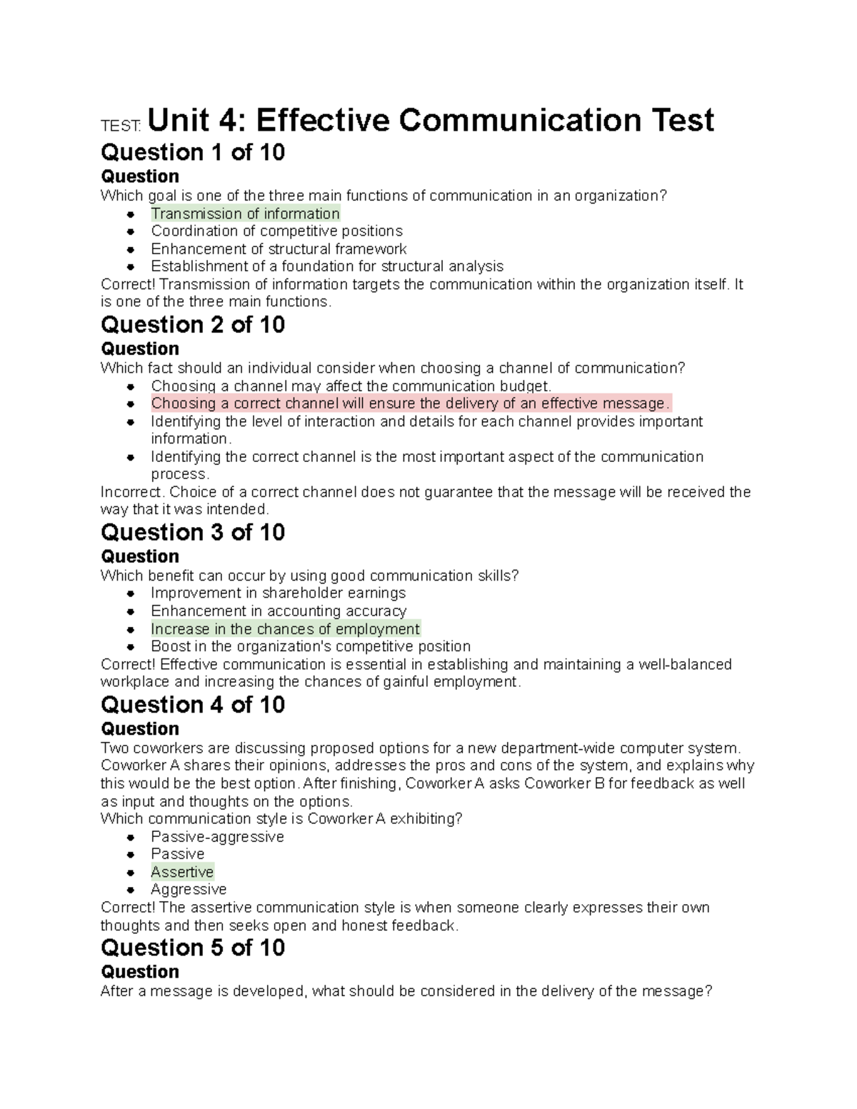 Hazard Communication Quiz and Key