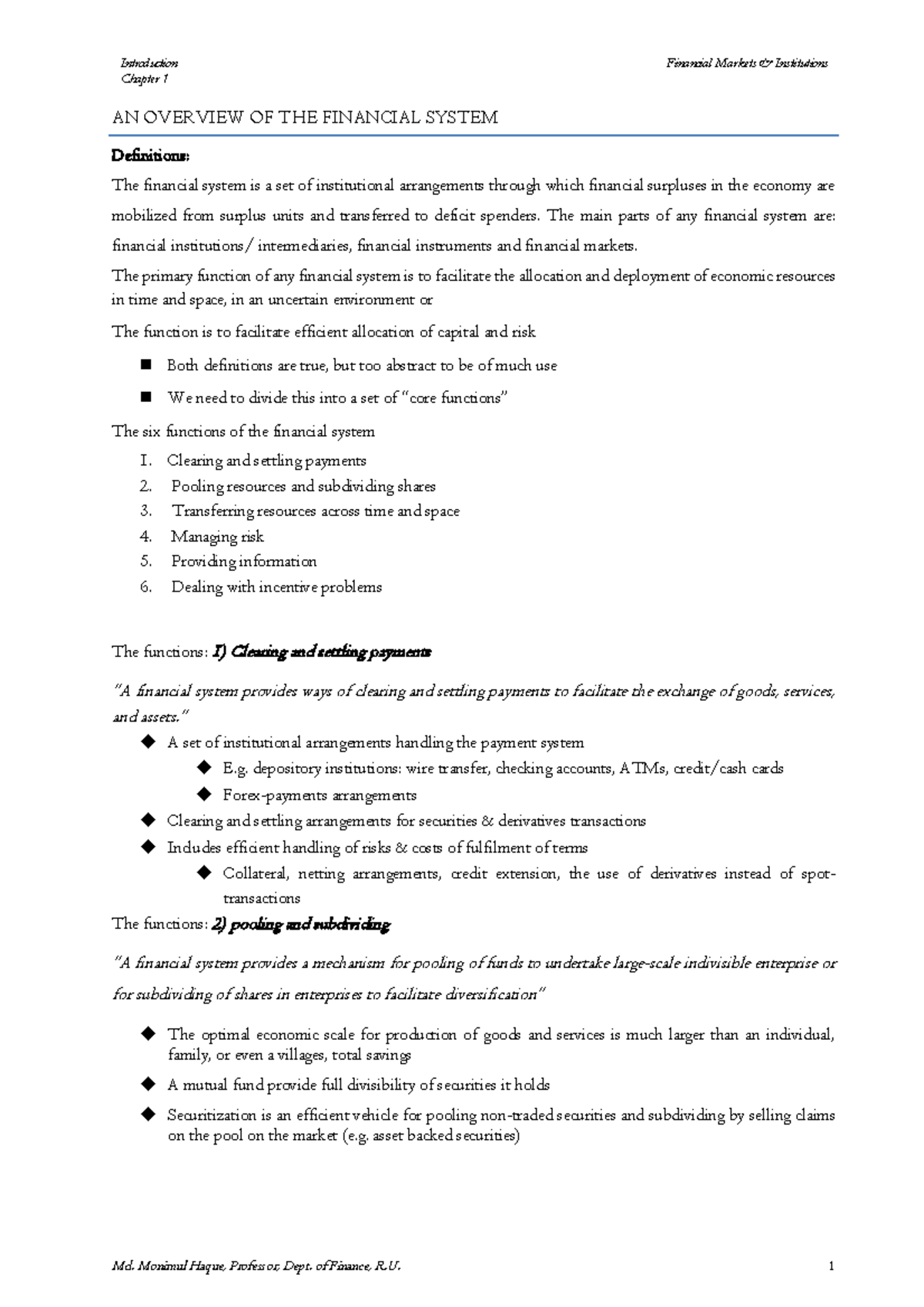 Chapter 1 - Capital market - Financial institution & market - RU - Studocu