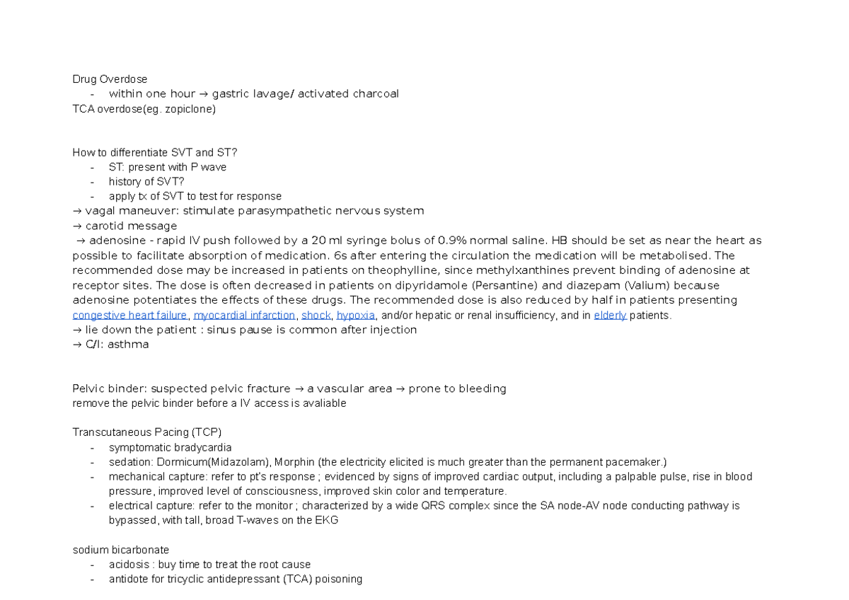 Nursing notes Drug Overdose within one hour → gastric lavage