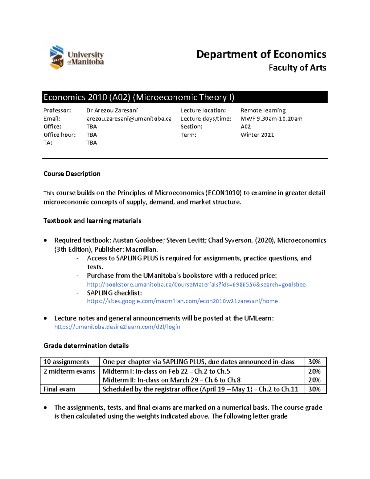 Econ 2020 Sample Outline - Department Of Economics Faculty Of Arts ...