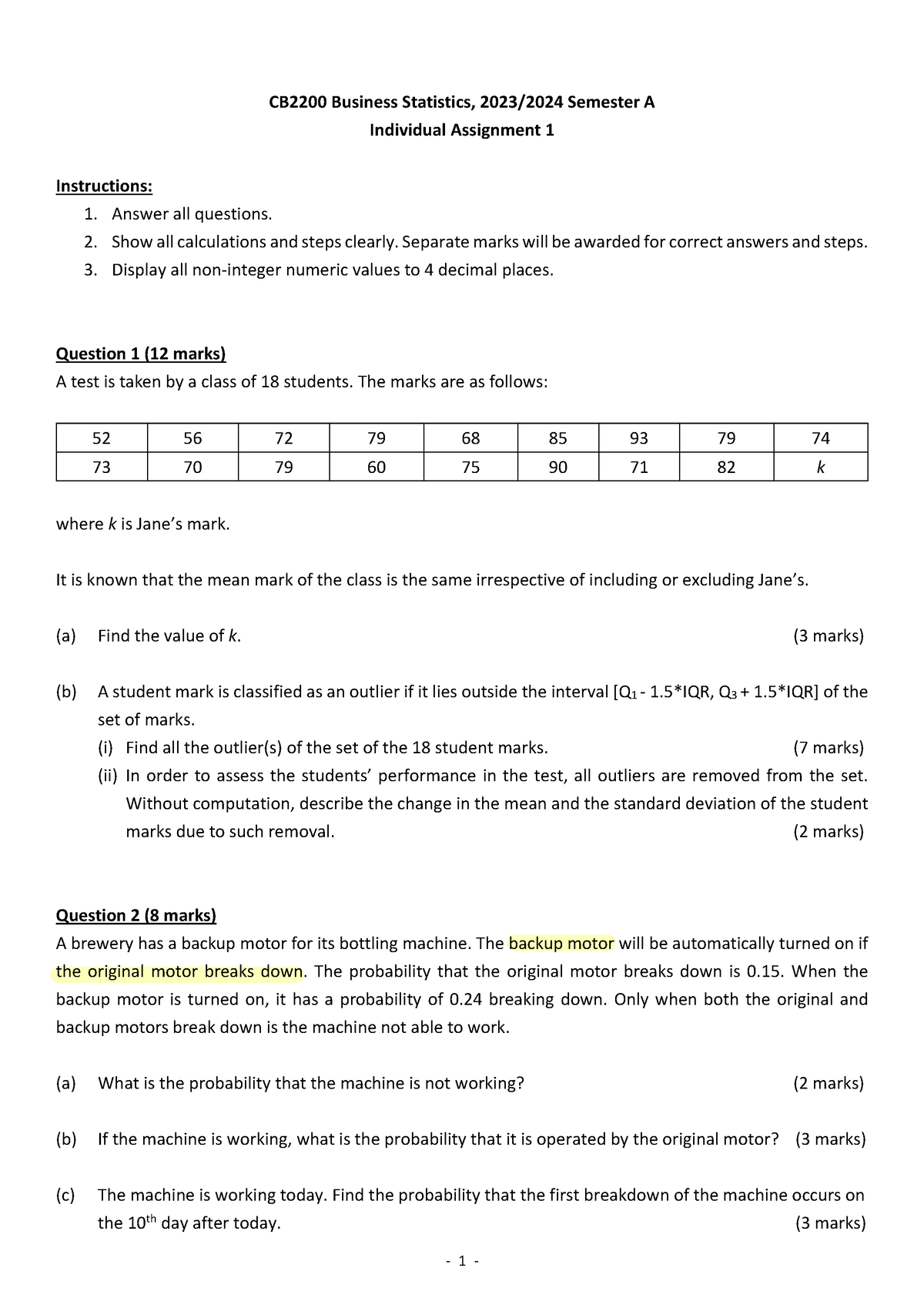 assignment business statistics