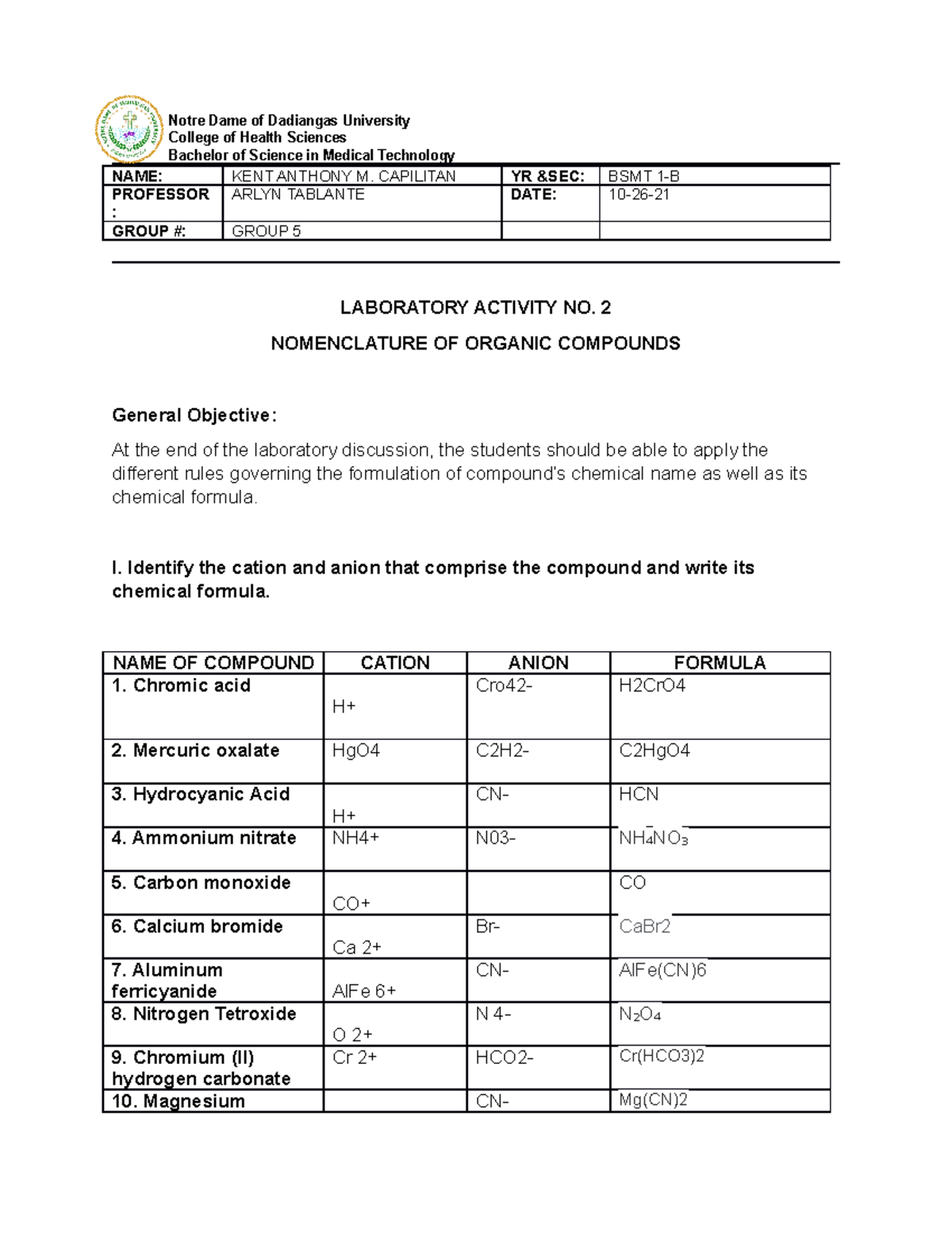 Capilitan LAB ACT 2 - science assignment - Notre Dame of Dadiangas ...