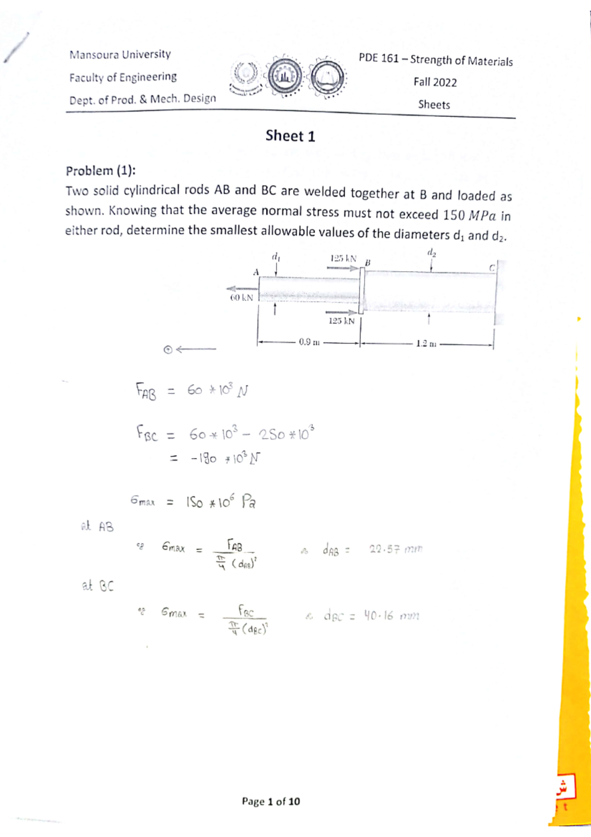 Sol Sheet 1 - Sieieieje keep owie i - Physics for eng - Studocu