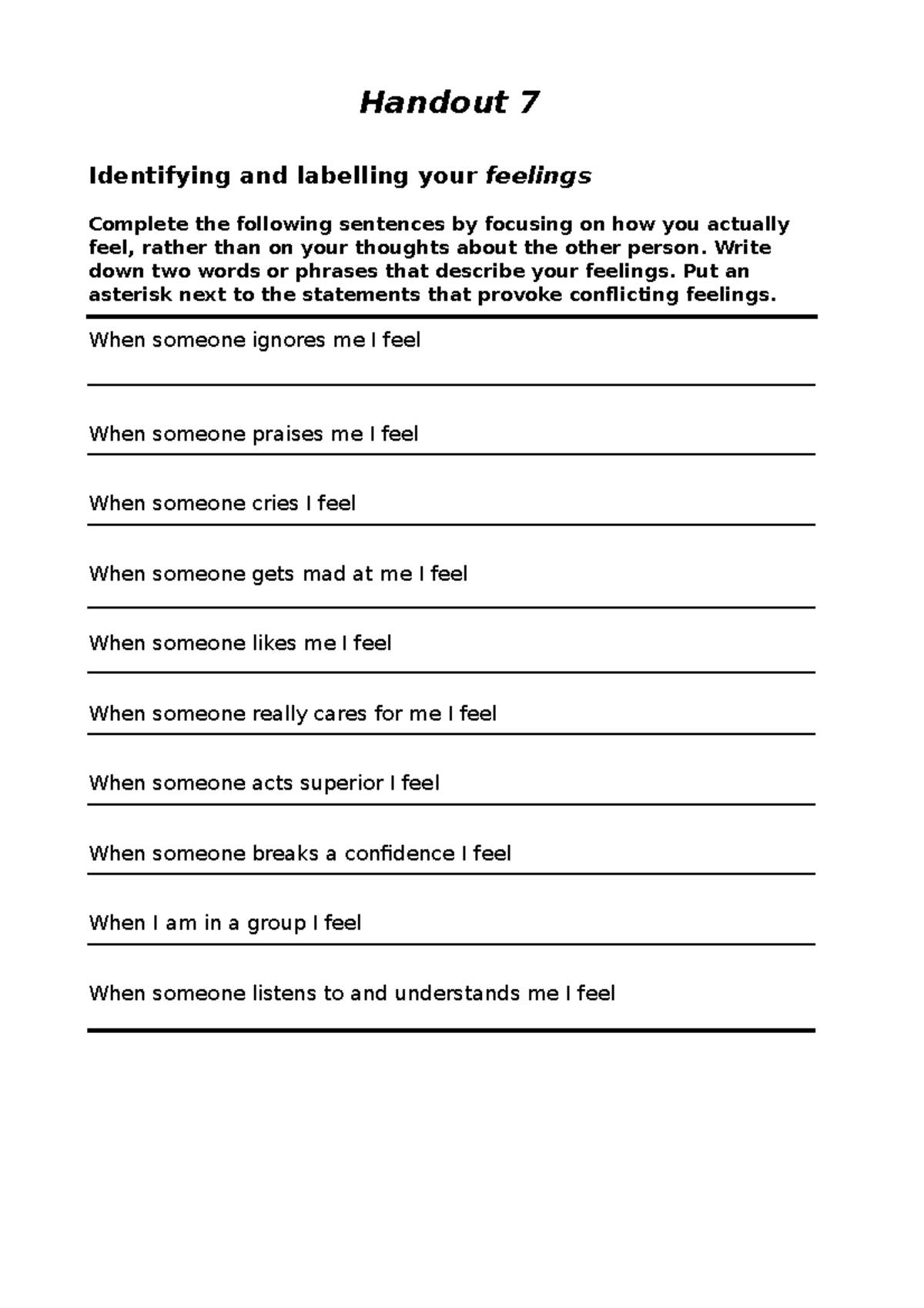 Handouts H7 - 8 Identifying feelings - Handout 7 Identifying and ...