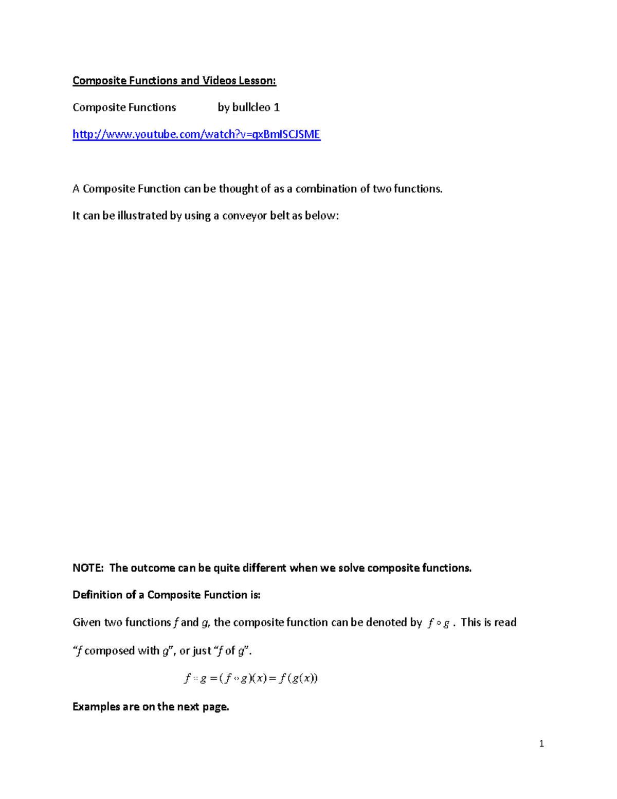 Composite Functions and Videos Lesson - 1 Composite Functions and ...