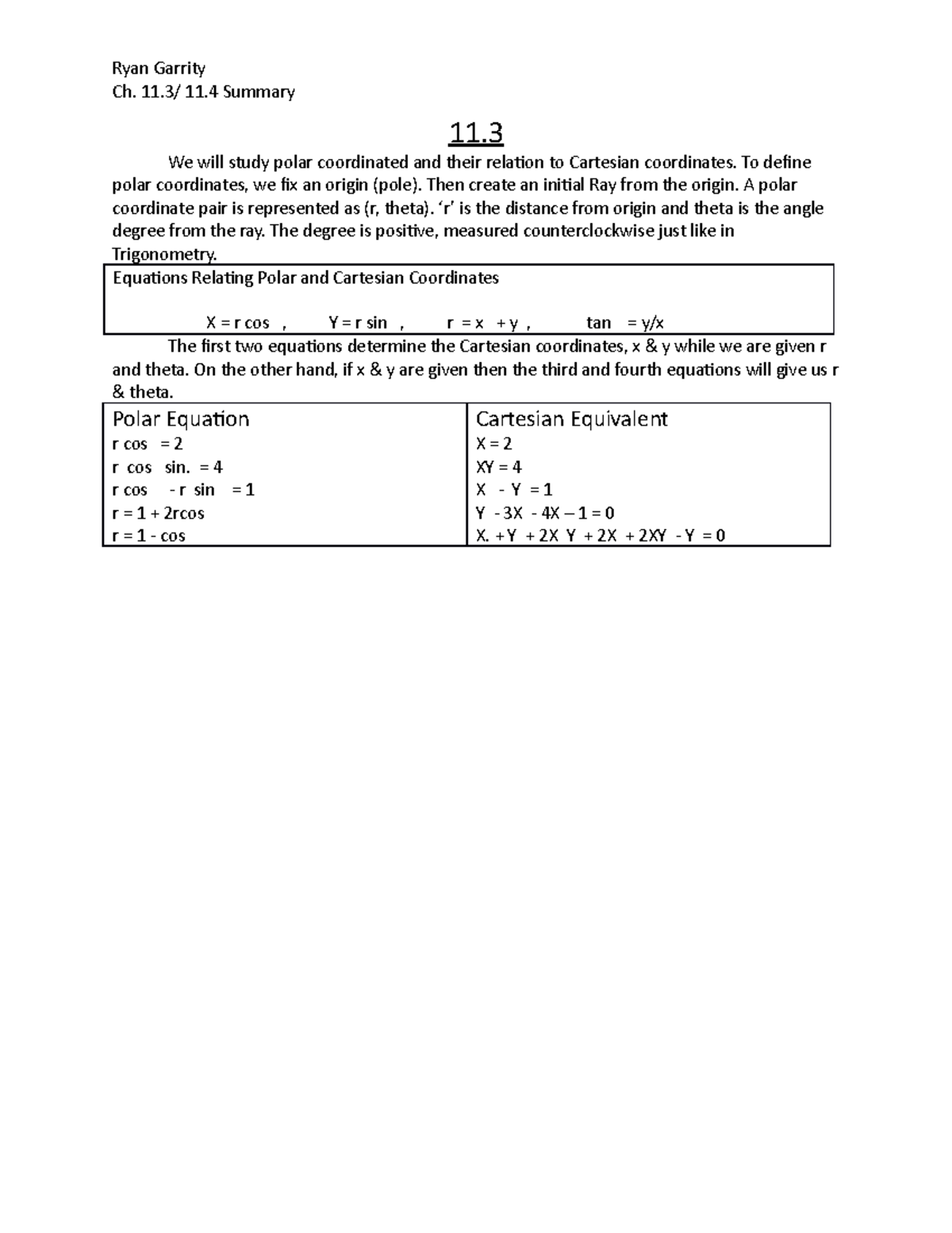Ch. 11 - Chapter - Section Summary. Enough detail to sum the basic ...