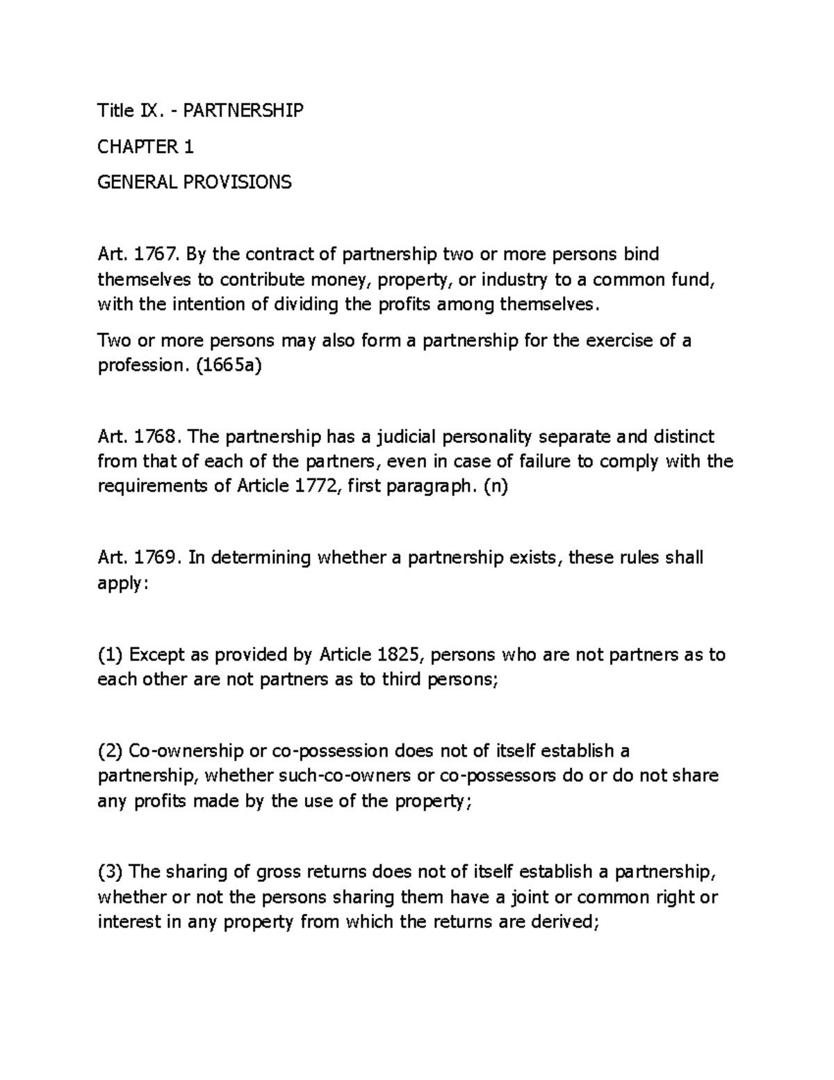 Title IX-Partnership Gen. Provisions - Title IX. - PARTNERSHIP CHAPTER ...