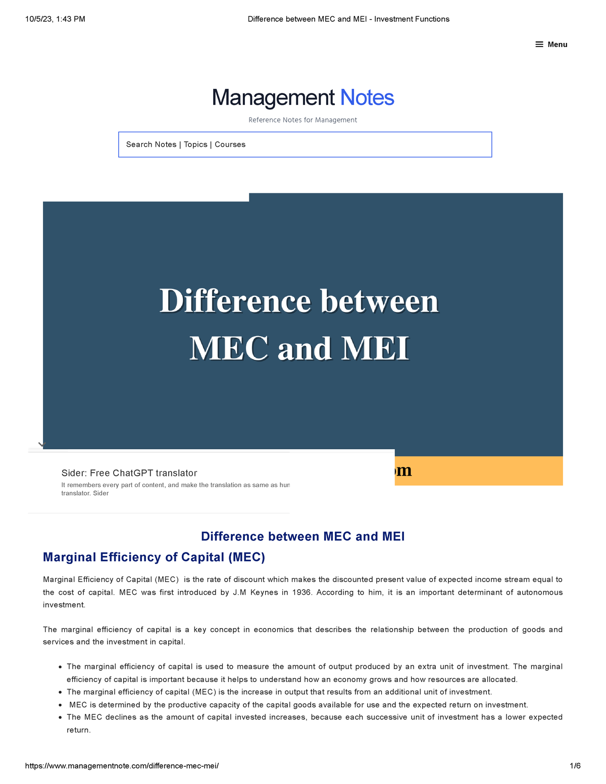 Difference between MEC and MEI - Investment Functions - 10/5/23, 1:43 PM  Difference between MEC and - Studocu