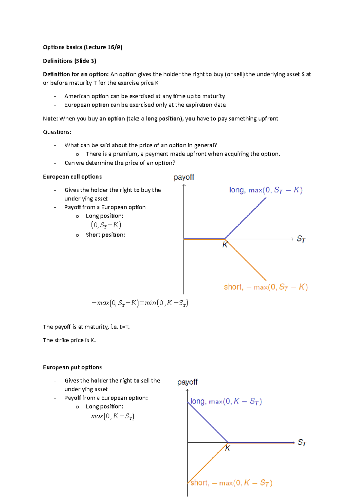 The Binomial model for option pricing - Options basics (Lecture 16/9 ...