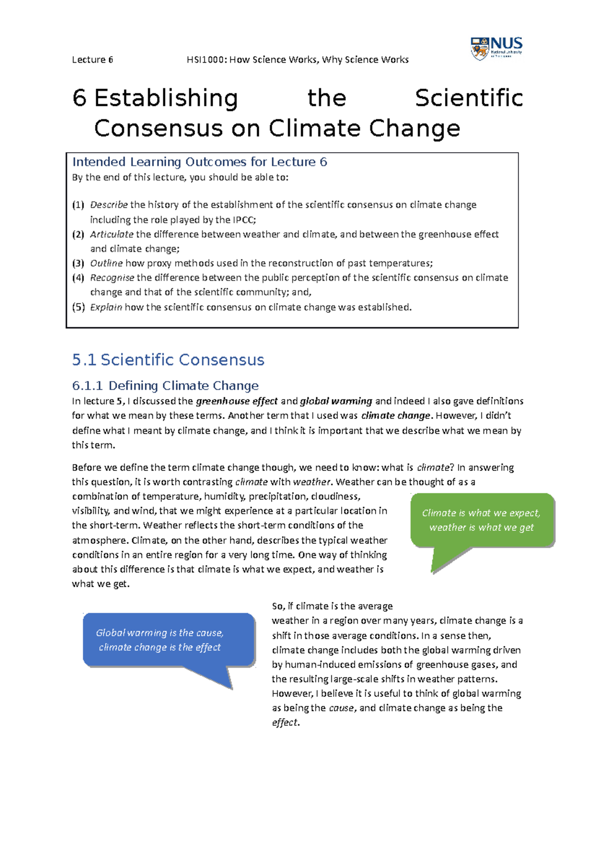 Hsi stuff - lecture notes - 6 Establishing the Scientific Consensus on ...