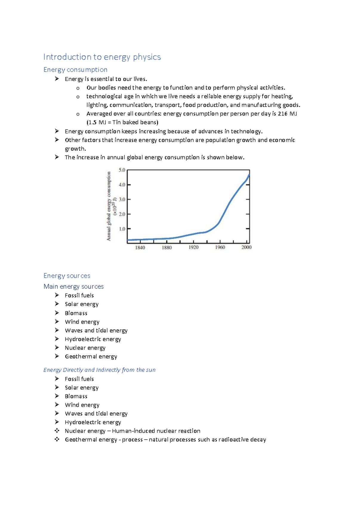 Test 1 Study Notes - Introduction to energy physics Energy consumption ...