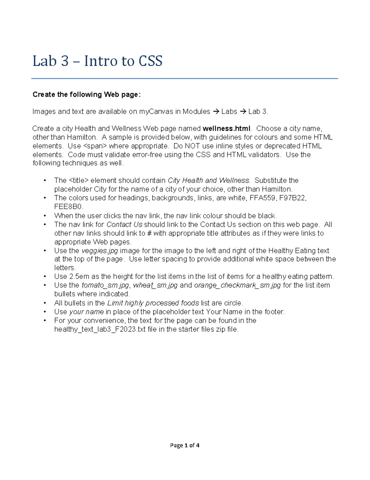 Lab 3 F2023 - Lab 3 - Lab 3 – Intro to CSS Create the following Web ...