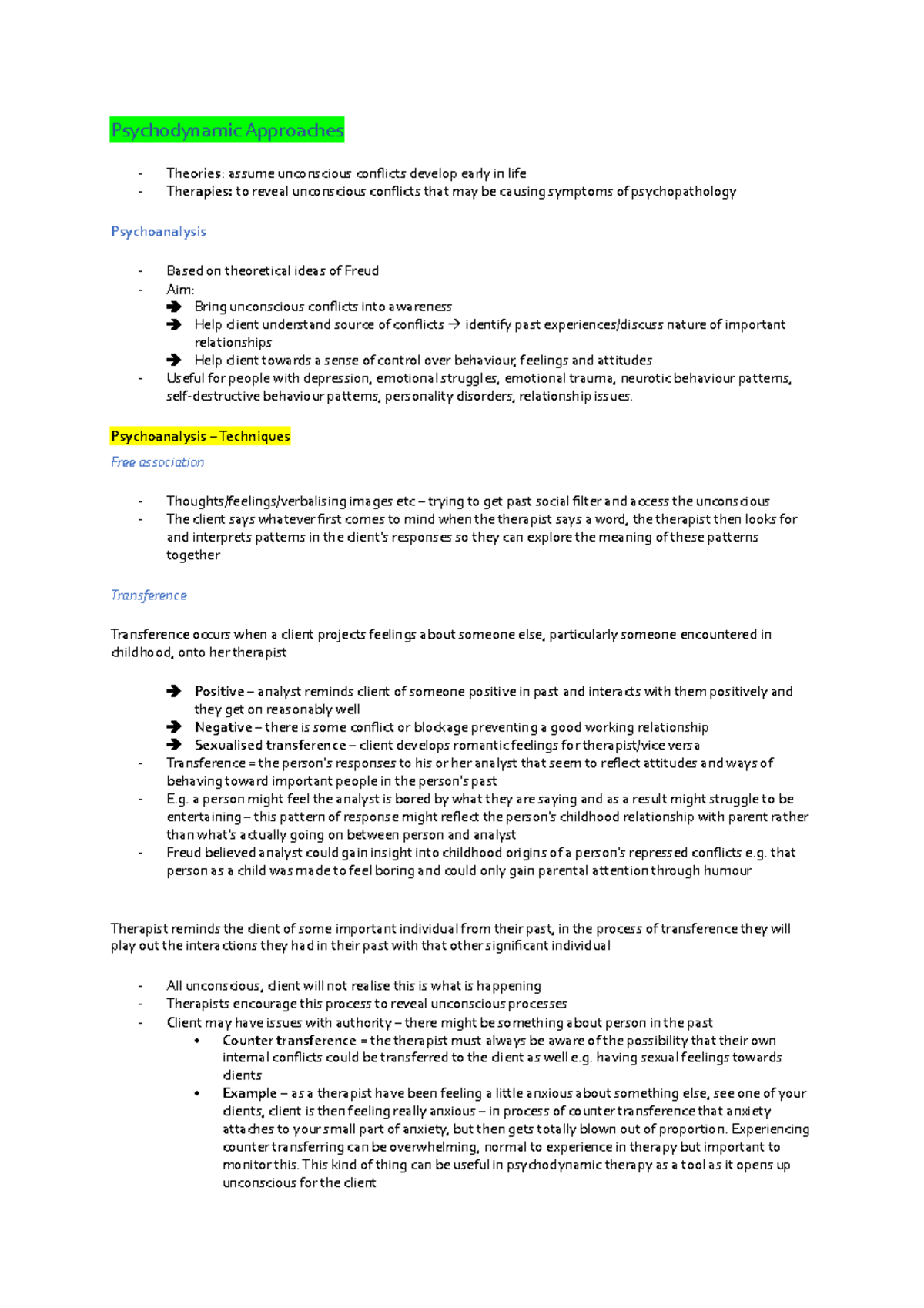 assignment 1 psychodynamic approaches