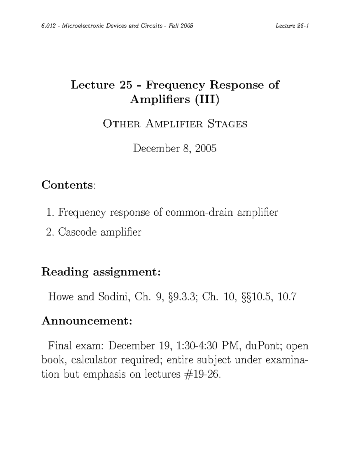 Lecture 25 - Frequency Response of amp - Lecture 25 - Frequency ...