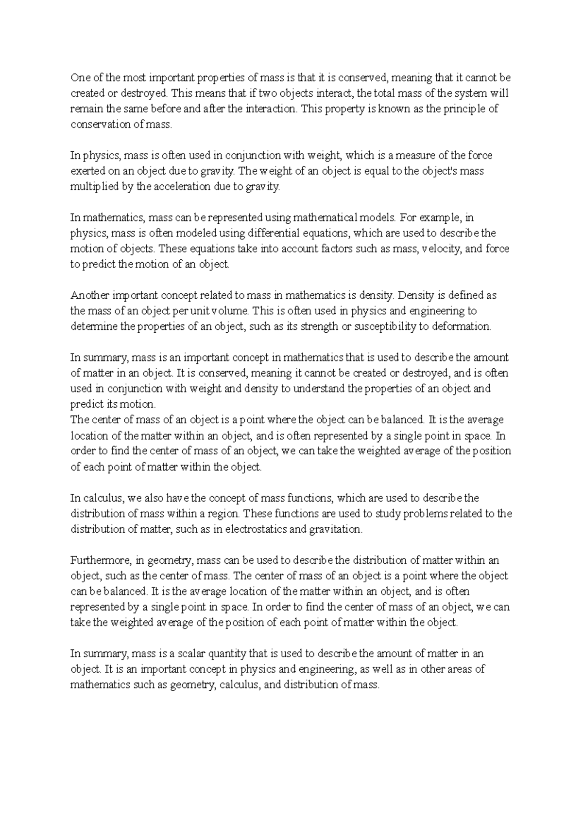 Mass Puntes acerca de la masa en inglés. One of the most important