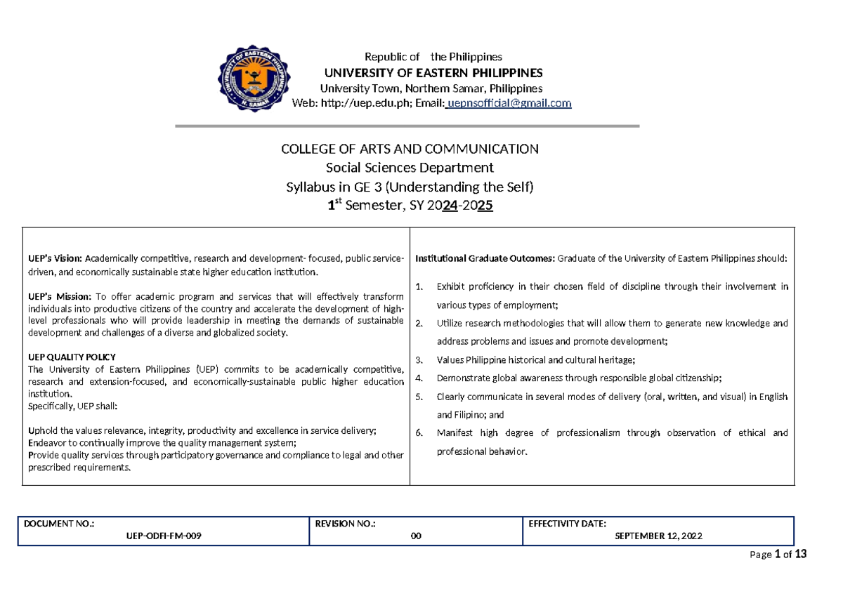 GE3 Course Syllabus Updated - COLLEGE OF ARTS AND COMMUNICATION Social ...